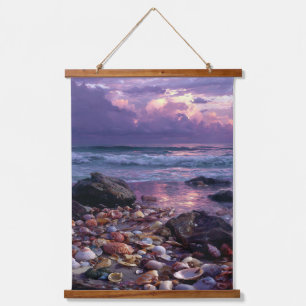Tapiz Con Marco De Madera Arte de paisaje marino costero de puesta de sol mo
