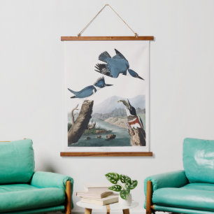 Tapiz Con Marco De Madera Arte de pájaro martín pescador cinturado vintage d