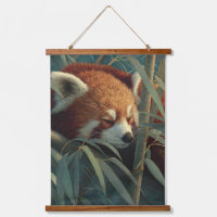 Arte de pared de bosque de bambú de panda rojo dur