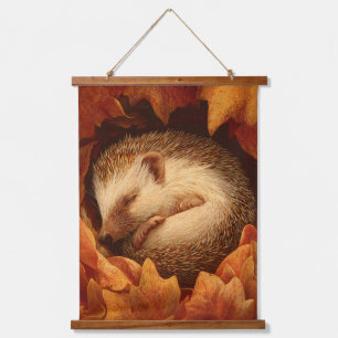 Tapiz Con Marco De Madera Arte de Pared de Erizo Durmiente Hojas de Otoño