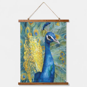 Tapiz Con Marco De Madera Arte de pared de pluma de pavo real azul regio