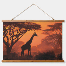 Arte de pared Safari de puesta de sol de jirafa si