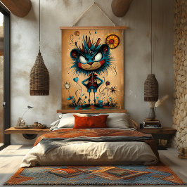 Tapiz Con Marco De Madera Arte de personaje de león abstracto peculiar