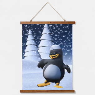Tapiz Con Marco De Madera Arte de pingüino marinero de invierno adorable par