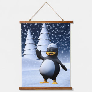 Tapiz Con Marco De Madera Arte de pingüino marinero de invierno adorable par