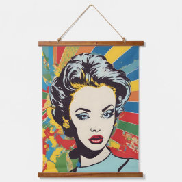 Tapiz Con Marco De Madera Arte de retrato de mujer retro vibrante pop