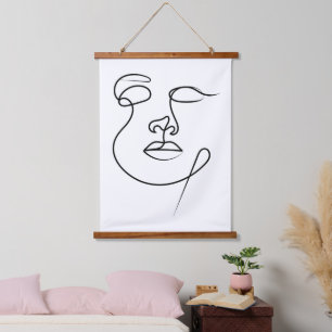 Tapiz Con Marco De Madera Arte de rostro minimalista de una sola línea: 'No
