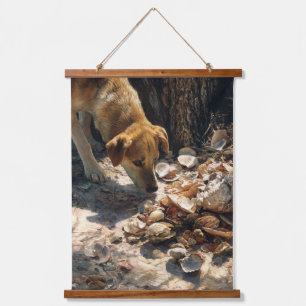 Tapiz Con Marco De Madera Arte de vida silvestre de leona bebiendo al atarde