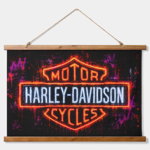 Tapiz Con Marco De Madera Arte del logotipo de Harley-Davidson