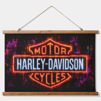 Tapiz Con Marco De Madera Arte del logotipo de Harley-Davidson