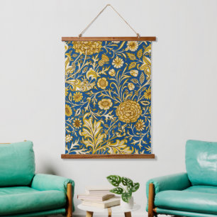 Tapiz Con Marco De Madera Arte Floral Azul Cherwell Vintage de William Morri