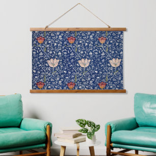 Tapiz Con Marco De Madera Arte floral de tulipán azul de William Morris Medw