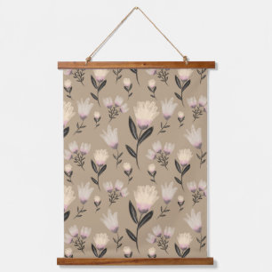 Tapiz Con Marco De Madera Arte floral neutral para pared   Botánica suave co