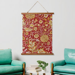 Tapiz Con Marco De Madera Arte Floral Rojo Vintage de William Morris Cherwel