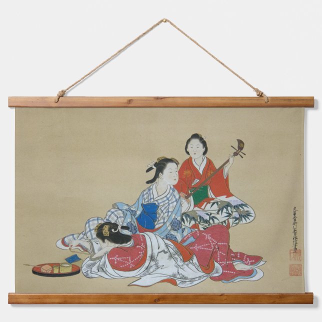 Tapiz Con Marco De Madera Arte geisha japonés (Anverso )