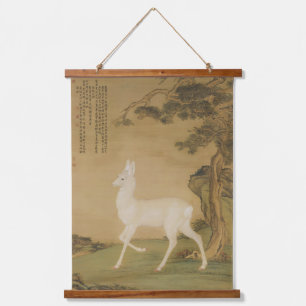 Tapiz Con Marco De Madera Arte imperial chino vintage pintura de ciervo blan