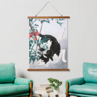 Arte Japonés Antiguo Gato Blanco y Negro Tomate