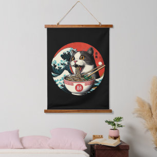 Tapiz Con Marco De Madera Arte Japonés de Ramen de Gato Estilo Vintage