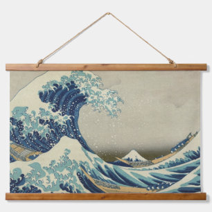 Tapiz Con Marco De Madera Arte japonés vintage, la gran ola de Hokusai