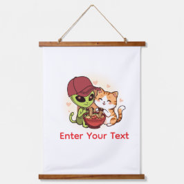Tapiz Con Marco De Madera Arte Kawaii de Ramen de Gato Alien Cute