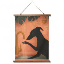 Arte mural de galgo negro lavando patas