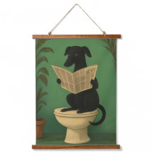 Arte mural de perro negro leyendo periódico