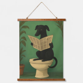 Tapiz Con Marco De Madera Arte mural de perro negro leyendo periódico