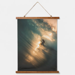 Tapiz Con Marco De Madera Arte mural de puesta de sol con nube de arcoíris e
