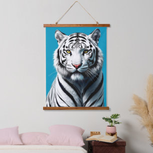 Tapiz Con Marco De Madera Arte pop del tigre blanco - Gato salvaje fuerte y