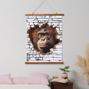 Tapiz Con Marco De Madera Arte por ruptura de pared de Orangután en 3D - Saf