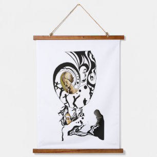 Tapiz Con Marco De Madera Arte Surrealista Monoespiral Madera Topada Tapiz d