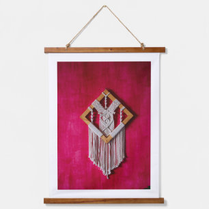 Tapiz Con Marco De Madera Arte textil colgante de macramé boho en pared Geom