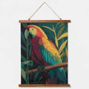 Tapiz Con Marco De Madera Arte tropical de la vibrante guacamaya escarlata d