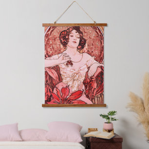 Tapiz Con Marco De Madera Arte vintage Nouveau "La Rubí" por Alphonse Mucha 