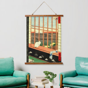 Tapiz Con Marco De Madera Asakusa Ricefields Utagawa Hiroshige 1857