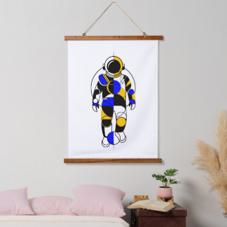 Tapiz Con Marco De Madera Astronauta Abstracto