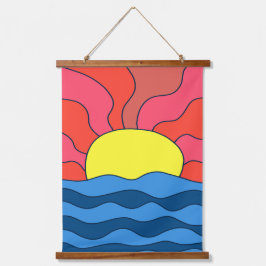 Tapiz Con Marco De Madera Atardecer y olas