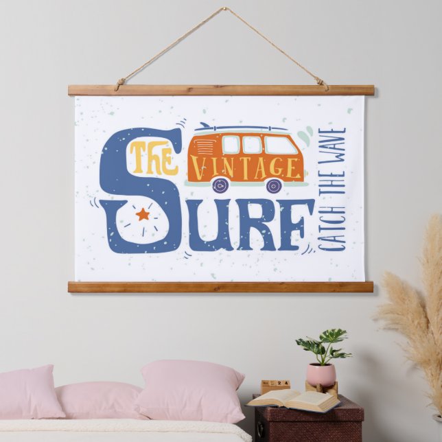 Tapiz Con Marco De Madera Atrapar Al Poster De Olas (Dormitorio)