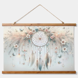 Tapiz Con Marco De Madera Atrapasueños Floral Mariposa Pastel
