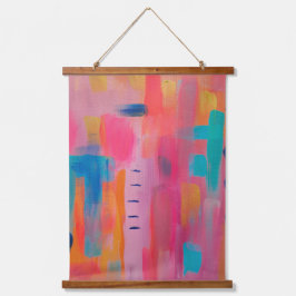 Tapiz Con Marco De Madera Audaz arte abstracto en rosa y azul