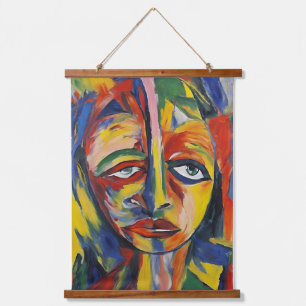 Tapiz Con Marco De Madera Audaz retrato expresionista arte emocional abstrac