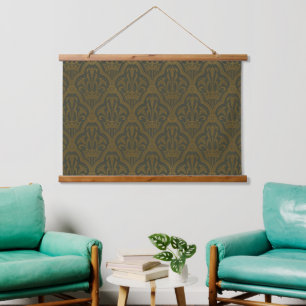 Tapiz Con Marco De Madera Audsley Vintage Oro Corona Verde Damask Arte