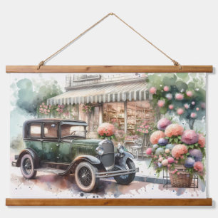 Tapiz Con Marco De Madera Autos Retro y Escenario Boutique Blooming