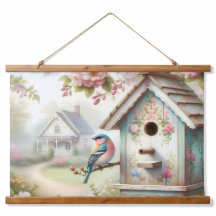 Aves De Primavera Con Flores Pastel Y Ave