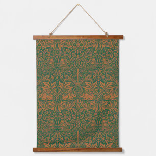 Tapiz Con Marco De Madera Aves William Morris 1881, patrón floral de conejo