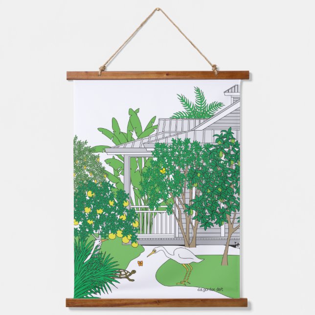 Tapiz Con Marco De Madera Aves y plantas tropicales (Anverso)