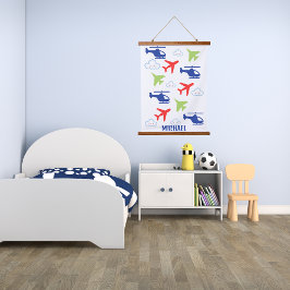 Tapiz Con Marco De Madera Avión y nubes de color, aviador, Personalizado