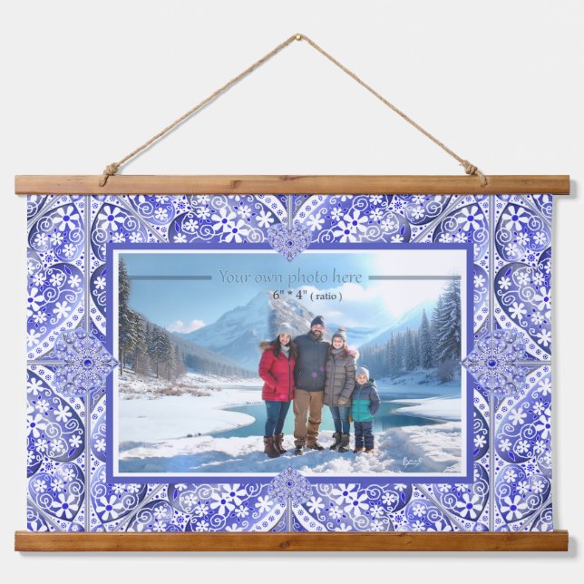 Tapiz Con Marco De Madera Azul cerámico de Grecia (Anverso )