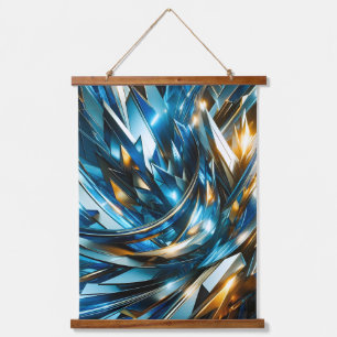 Tapiz Con Marco De Madera Azul Dorado Futurista Abstracto Metálico Geométric