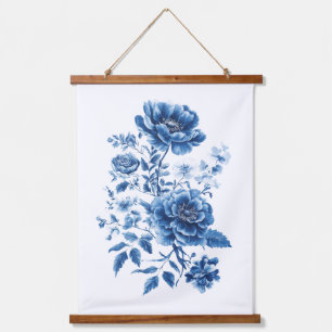 Tapiz Con Marco De Madera Azul Francés Acuarela Toile Chinoiserie Floral